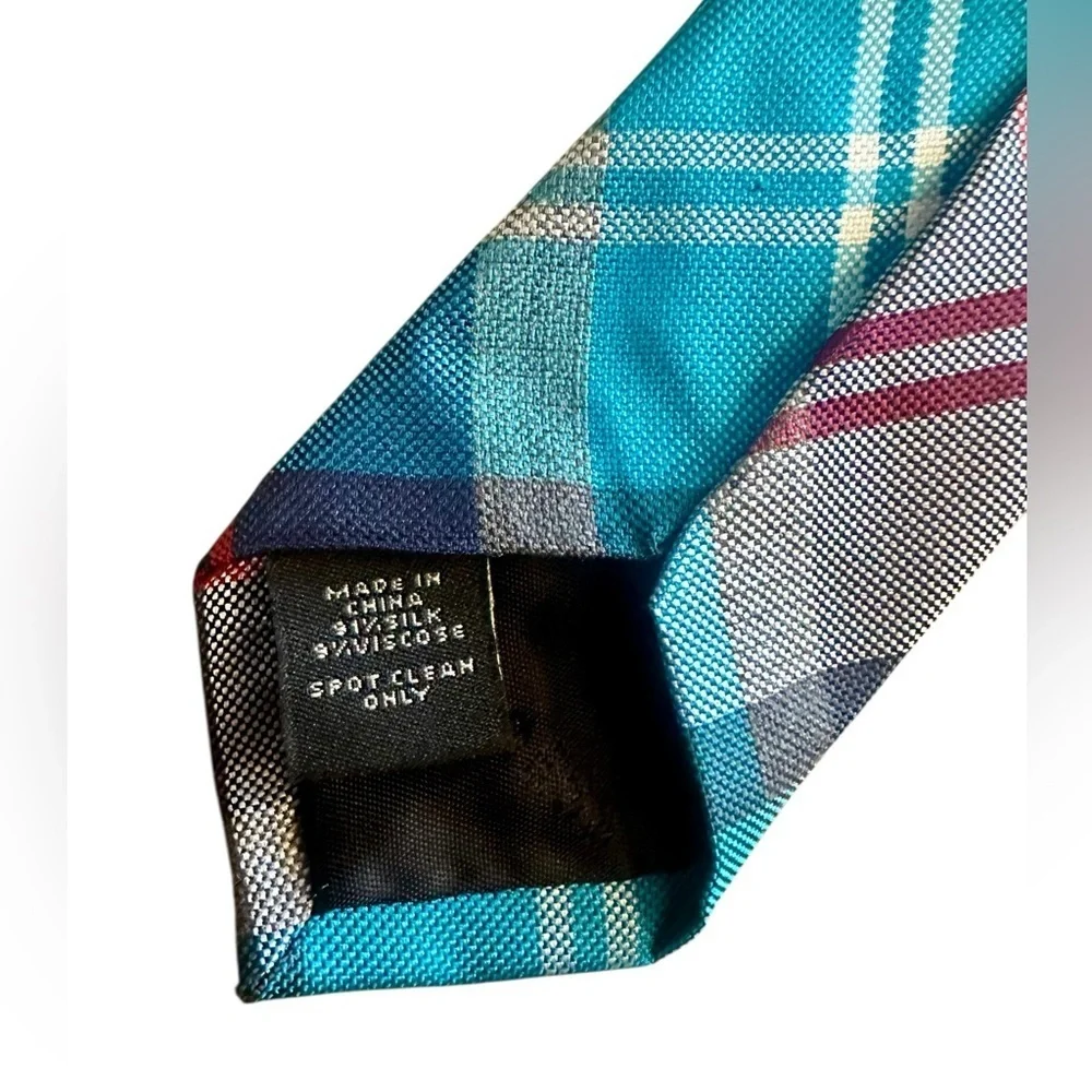 Express Silk Blend Plaid Tie - Gray Blue Red - Preppy